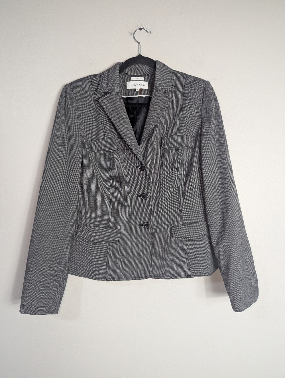 8 Calvin Klein Gray Printed 3 Button‎ Blazer
